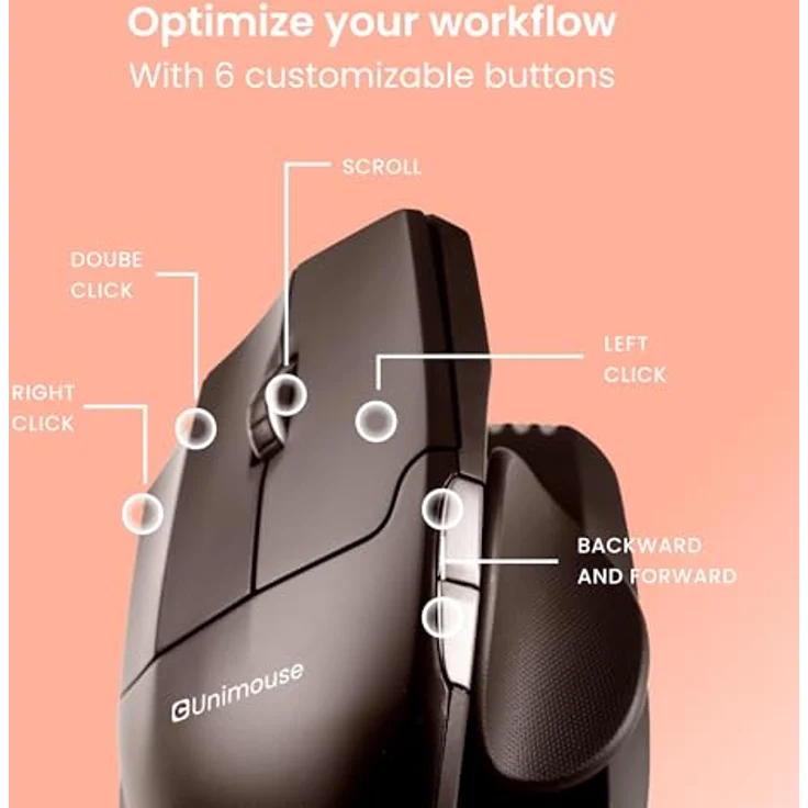 Contour Unimouse Left Wireless, Ergonomische kabellose Maus mit 6 programmierbaren Tasten, Schwarz – Bild 5