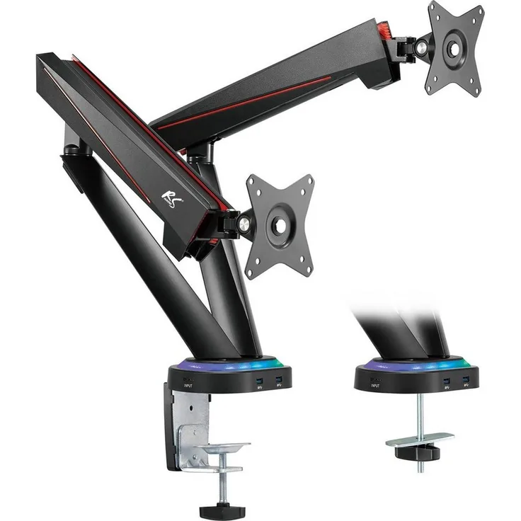 NanoRS Monitor-Halterung RS887, Full-Motion für bis zu 32 Zoll, 3x USB 3.0, Mikrofon- und Kopfhöreranschluss, LED-Beleuchtung, Schwarz
