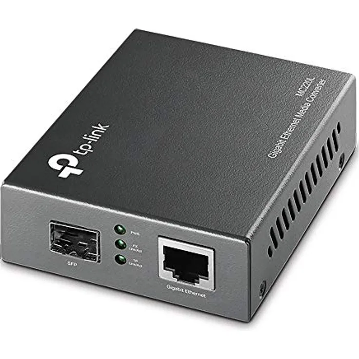 TP-Link MC220L Gigabit-Ethernet-Medienkonverter, 1000 Mbit/s, Hot-Swap, bis zu 0,55 km für Multimode-Faser, 10 km für Singlemode-Faser, schwarz metallic