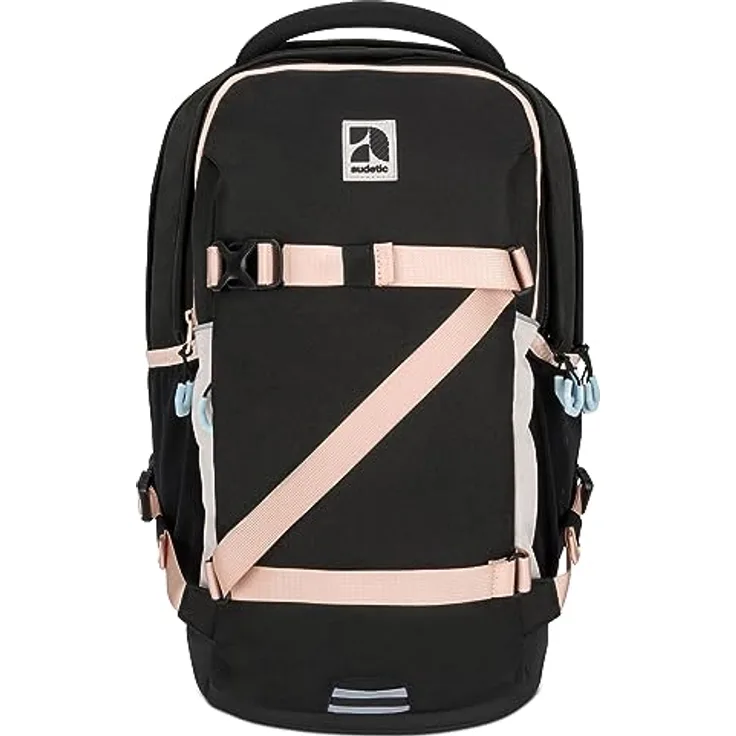 Audetic Schulrucksack Mädchen Teenager Schwarz Rosa - Cosmo - Schulranzen für Klasse 5 - Ergonomische Schultasche mit vielen Fächern für Schule & Freizeit - Wasserabweisend