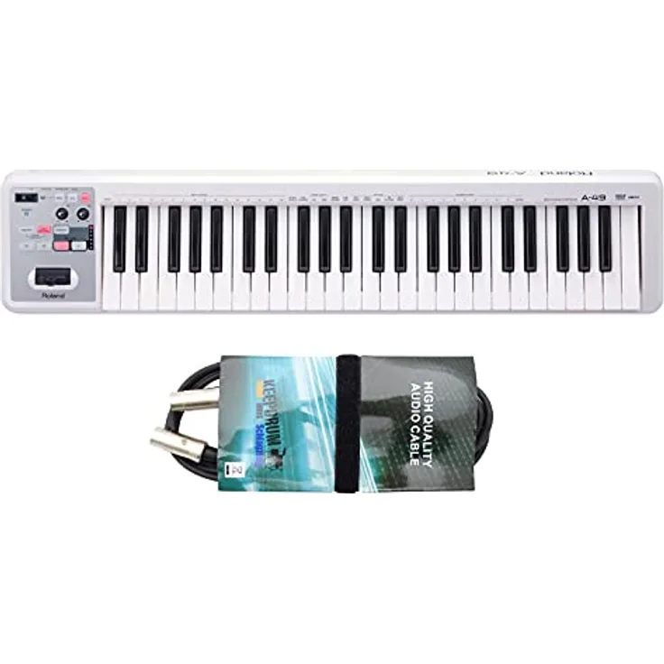 Roland A49 MIDI-Keyboard Weiss + keepdrum MIDI-Kabel 2m
