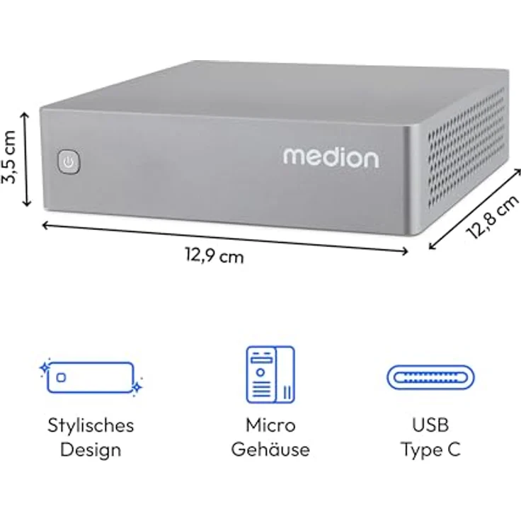 Medion S06 Mini PC, Intel Core i5-1335U, 16 GB RAM, 512 GB SSD, integriert Intel Iris Xe Grafik, Silber – Bild 3