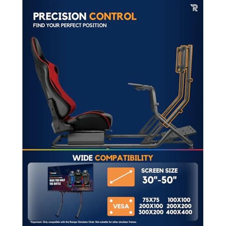 Ranqer Monitor-Halterung Racing Simulator, bis 50 Zoll, verstellbare Neigung bis 10°, Stahl mit Pulverbeschichtung – Bild 5