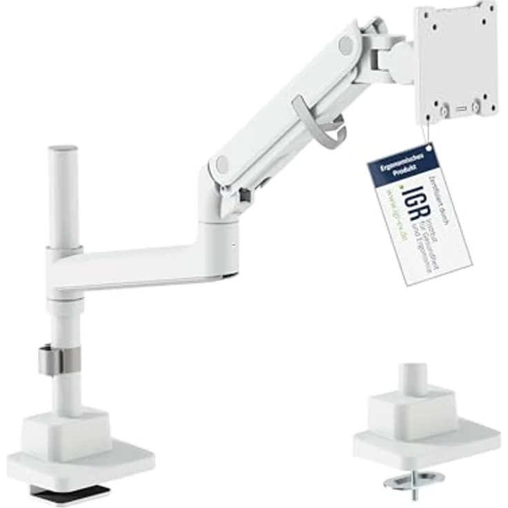 Digitus Single Monitorhalterung, vollbeweglich für Monitore bis 57", 27 kg, Tischhalterung, Weiss – Bild 1