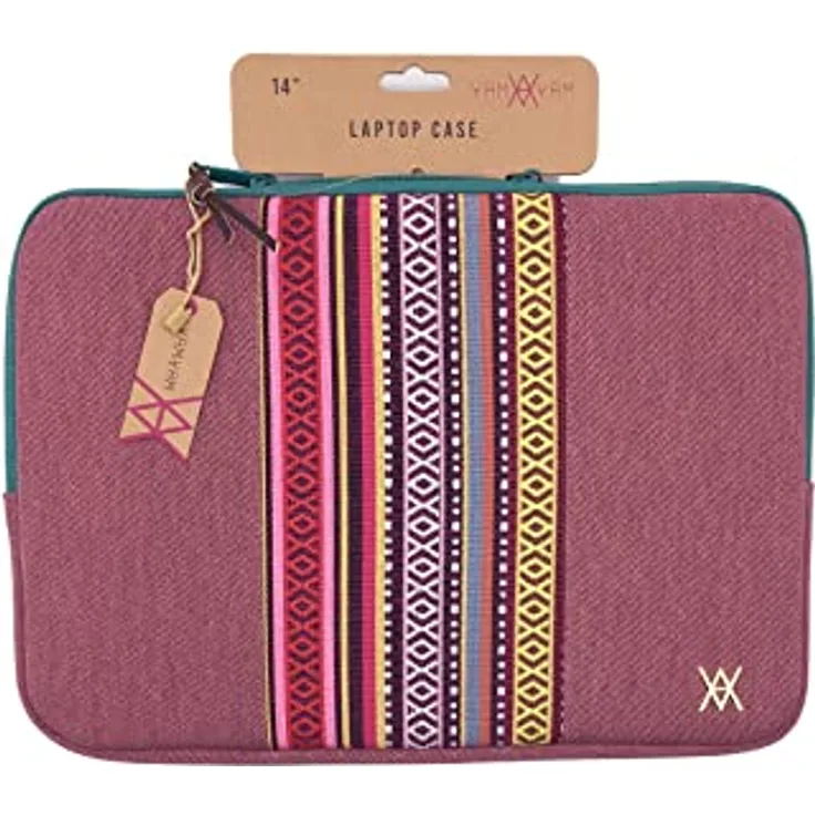 VAMVAM by Wondee Laptophülle bis 35,6 cm (14 Zoll), Kirsche mit dekorativem Streifen, Farben, gepolstert und verstärkt mit Reißverschluss