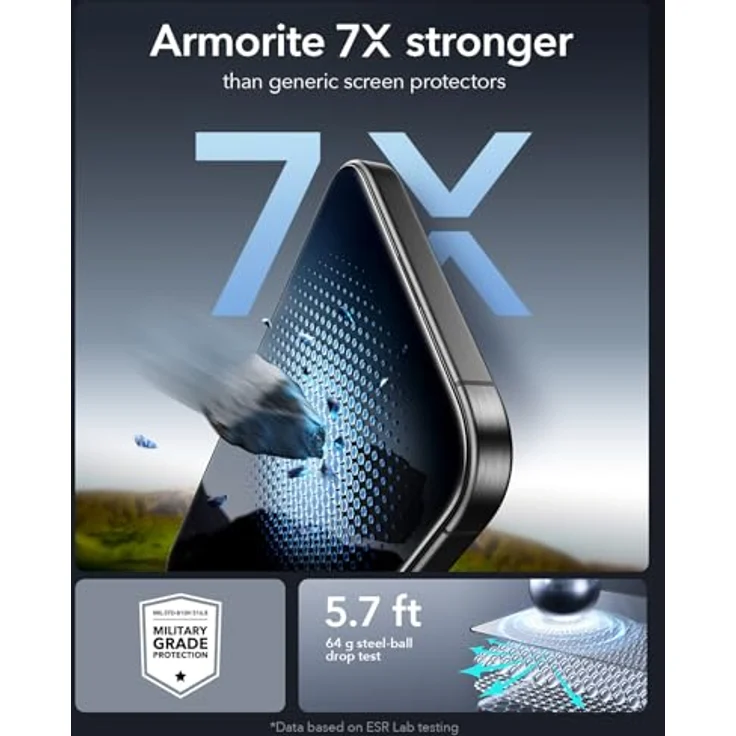 ESR Armorite Displayschutzfolie für iPhone 15 Pro Max, gehärtetes Glas, 3 Stück, blasen- und staubfrei, militärischer Schutz nach MIL-STD-810H mit UltraFit Montagehilfe – Bild 5