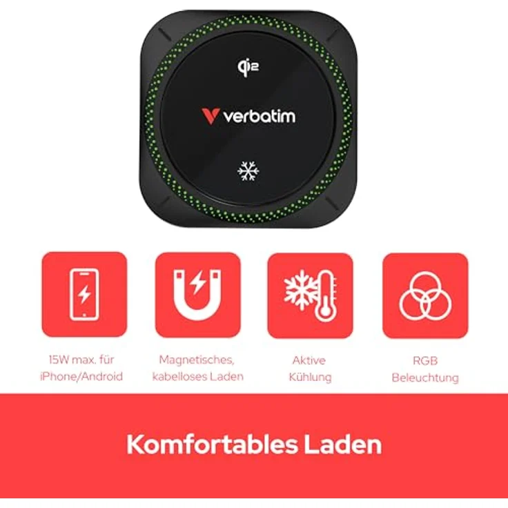 Verbatim Charge´n´Drive Magnetic Wireless Car Charger Qi2 RGB, 15 W Schnellladegerät, schwarz – Bild 2