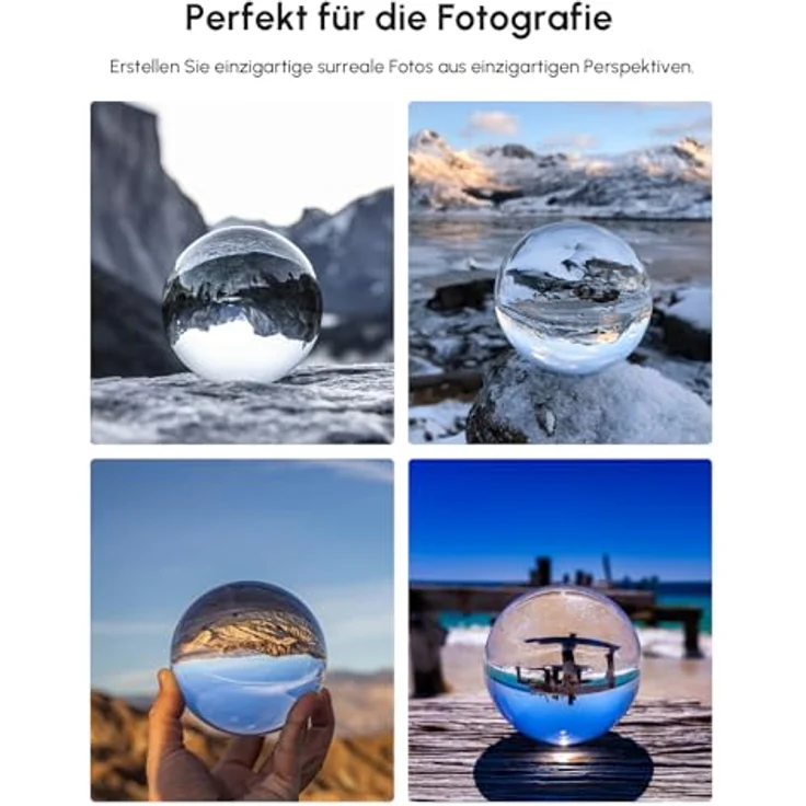 Rollei Lensball 110mm I Glaskugel I Kristallkugel I Foto-kugel mit Aufbewahrungstasche & Mikrofaser Reinigungstuch für Glaskugel-Fotografie – Bild 7
