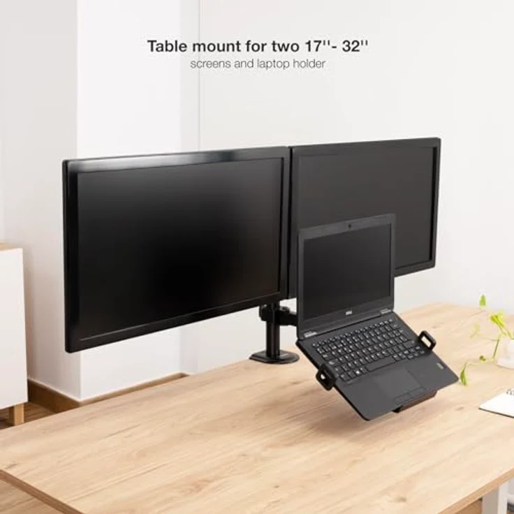 Tooq Technology DB1202TN-B, Tischständer für 2 Bildschirme (17"-32") und Laptophalter, schwarz – Bild 2