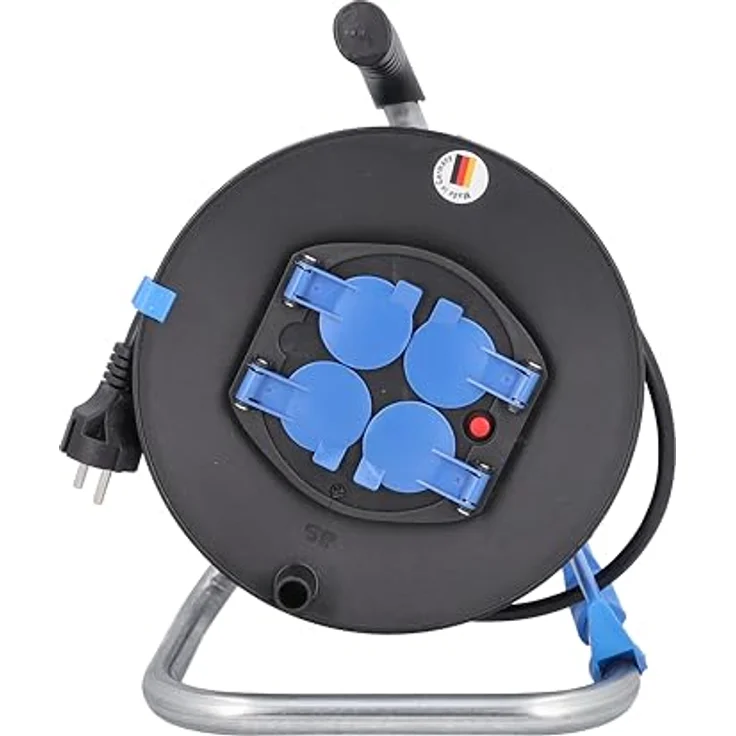 as - Schwabe Innenbereich-Kabeltrommel – 25 m Kabel-Leitung 230 V - 16 A –Trommel mit 4 Schutzkontakt-Steckdosen inkl. Schutzklappe – IP20 – Made in Germany – Schwarz I 10118 – Bild 2