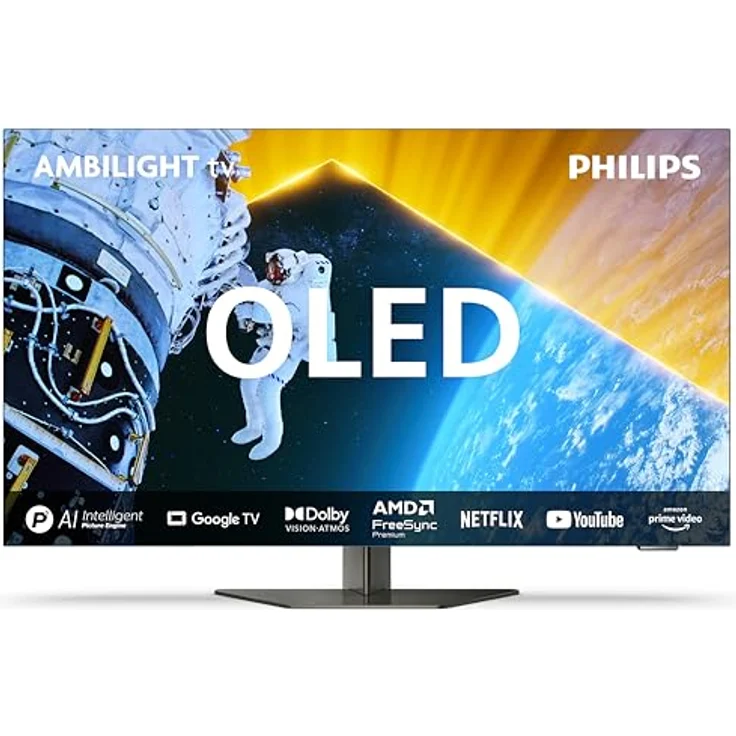 Philips Ambilight 42OLED809 4K OLED Smart TV - 42-Zoll Display, P5 AI Perfect Picture, Ultra HD Google TV, Dolby Vision, Dolby Atmos Sound - Schwarz, funktioniert mit Alexa und Google Sprachassistent – Bild 1
