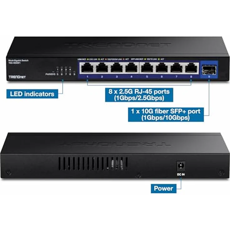 TRENDnet TEG-S5091 9-Port Unmanaged 2,5G Switch mit 10G SFP+Port, 8 x 2,5GBASE-T Ports, lüfterlos, Schwarz – Bild 4