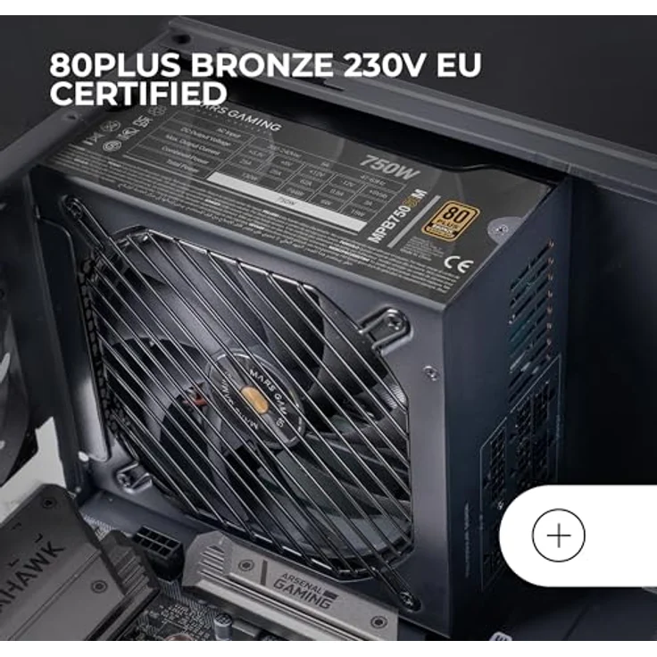 Mars Gaming MPB750SIM, Vollmodulares ATX 750W Netzteil mit 80Plus Bronze, 90% Effizienz, 140mm Extreme Silence Lüfter, 7 Jahre Garantie, Schwarz – Bild 4