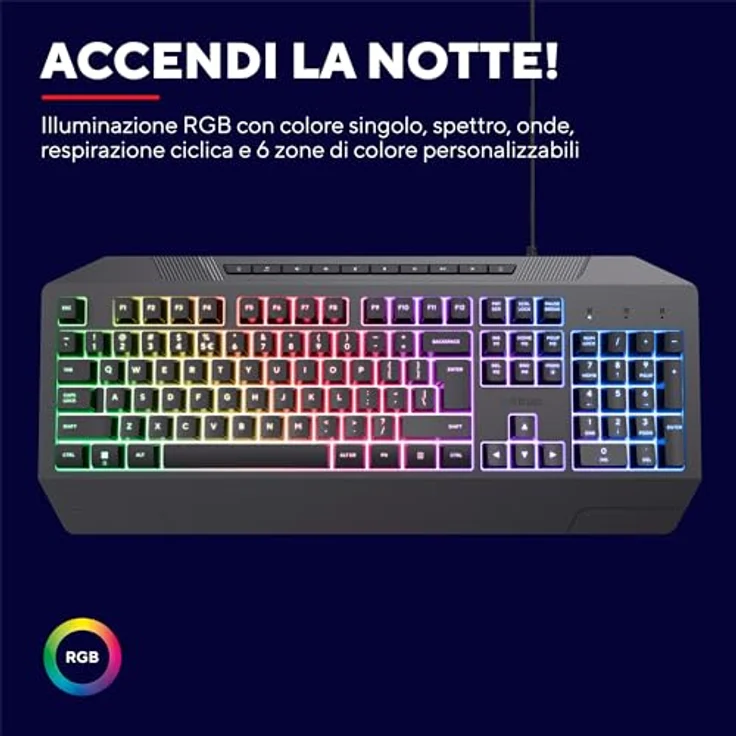 Trust Gaming GXT 836 Evocx, Tastiera Gaming Layout Italiano QWERTY, aus 78% recyceltem Material, Doubleshot-PBT-Tastenkappen, integrierter Speicher und Beleuchtungsvoreinstellungen – Bild 4