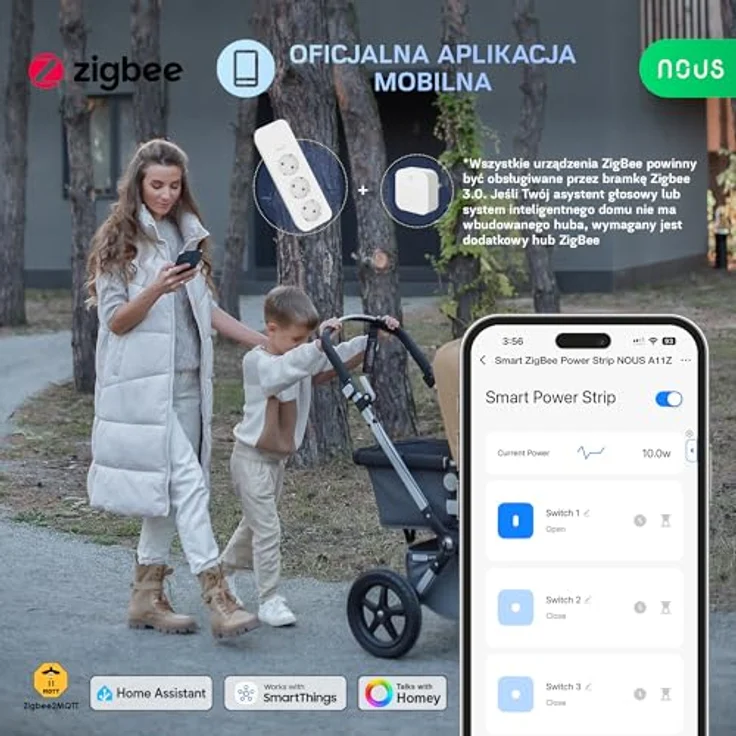 NOUS A11Z Smart Steckdosenleiste, 3-Fach ZigBee Power Strip mit 16A, Energieüberwachung, 1.8m Kabel, App-Steuerung, kompatibel mit Alexa und Home Assistant – Bild 3