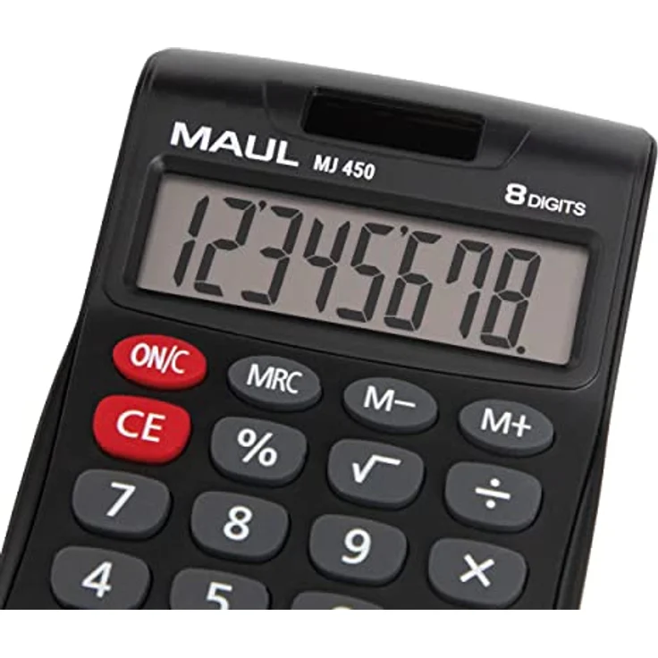 Maul Taschenrechner MJ 450 | großes Display mit 8 Stellen | Standardfunktionen für Büro, Zuhause, Schule | Solarrechner mit Batterienutzung bei Dunkelheit | Funktionstasten farbig | Schwarz – Bild 5