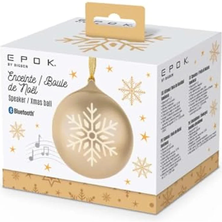 Bigben EPOK Leuchtende Weihnachtskugel, Bluetooth portabler Lautsprecher mit Lichteffekten, gold, 10 W Musikleistung – Bild 9