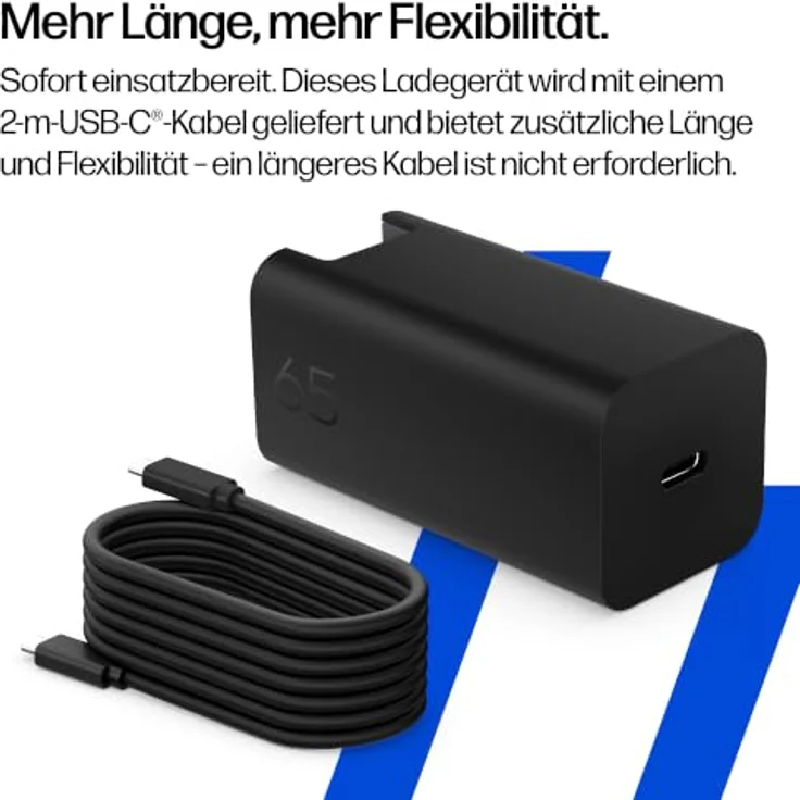 HP CS9V8AA, 100W Gallium Nitride Wall Charger mit 2 m USB-C®-Kabel, schwarz, effizientes und sicheres Laden – Bild 5