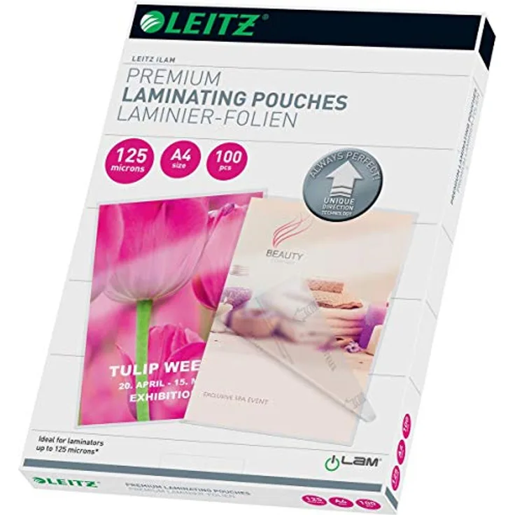 Leitz, Leitz iLAM UDT Laminierfolie, Format A4, mit UDT Technologie, Stärke: 125 Mikron, Transparent, Glanz, Verpackung: 100 Stück, 74810000