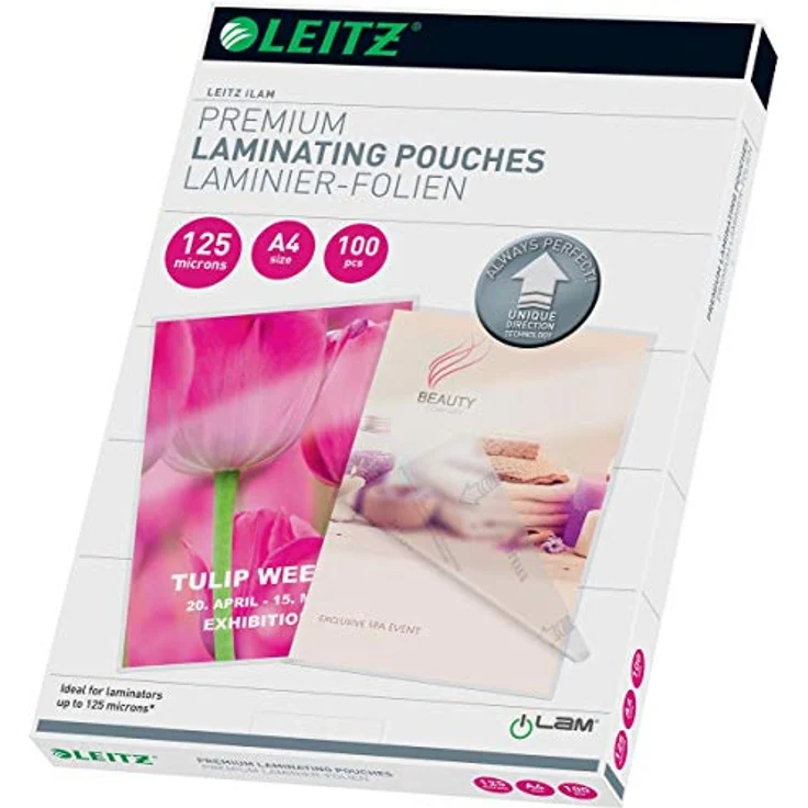 Leitz, Leitz iLAM UDT Laminierfolie, Format A4, mit UDT Technologie, Stärke: 125 Mikron, Transparent, Glanz, Verpackung: 100 Stück, 74810000 – Bild 1