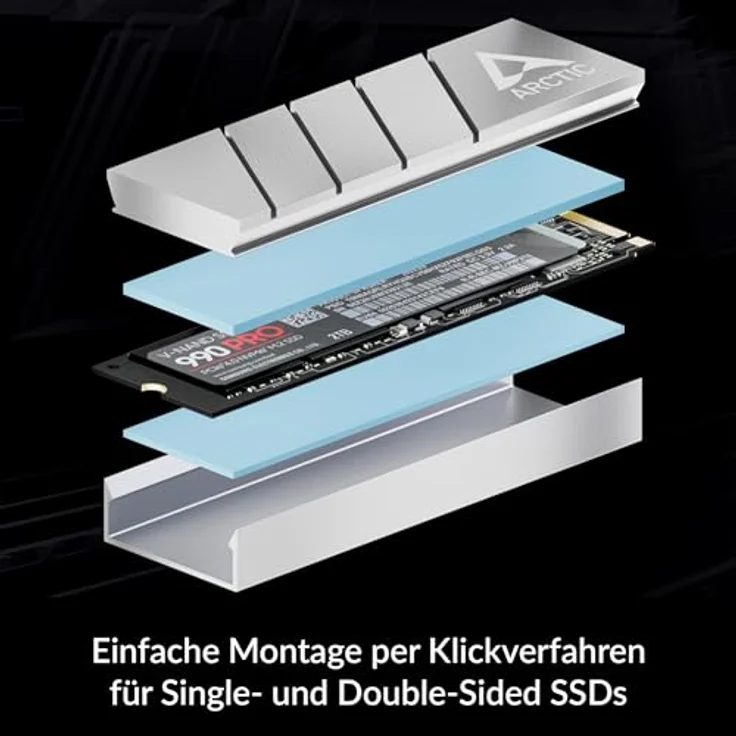 Arctic M2 Pro, M.2 SSD-Kühler mit Kühlkörper/Radiator, Silber, 24,2 mm x 73 mm x 10,5 mm – Bild 5