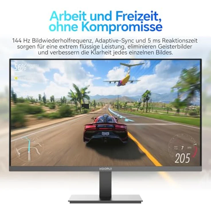 KOORUI E2411K 24 Zoll Monitor, 144Hz FHD IPS Bildschirm, 99% sRGB, Adaptive Sync, VESA 100x100mm, Augenfreundlich – Bild 2
