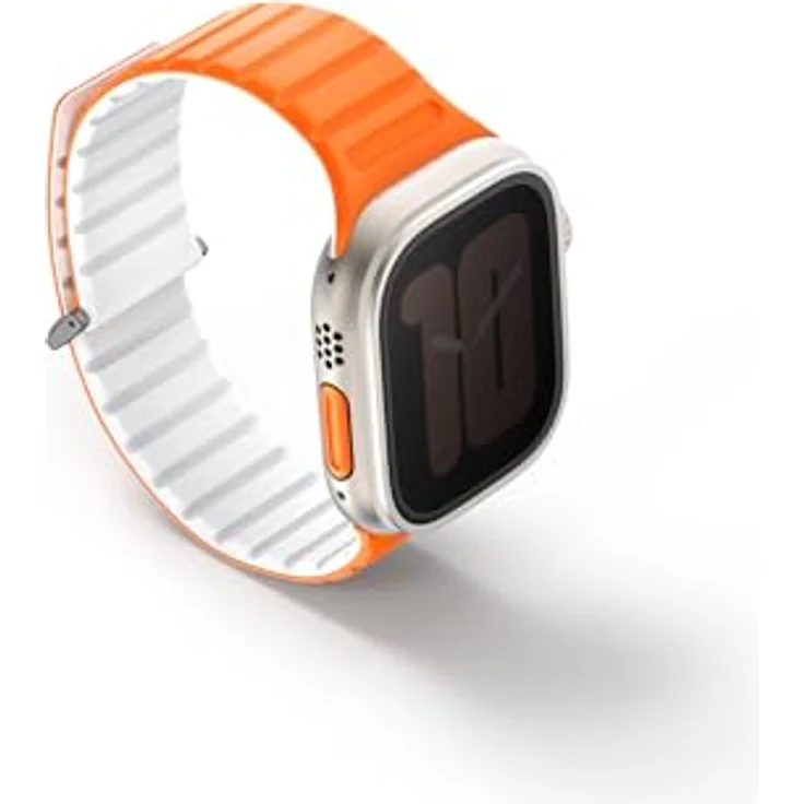 Uniq Revix Evo, Reversibles Uhrenarmband aus Edelstahl und Silikon für Apple Watch Series 1-9/SE/Ultra, 42/44/45/49mm, orange – Bild 1