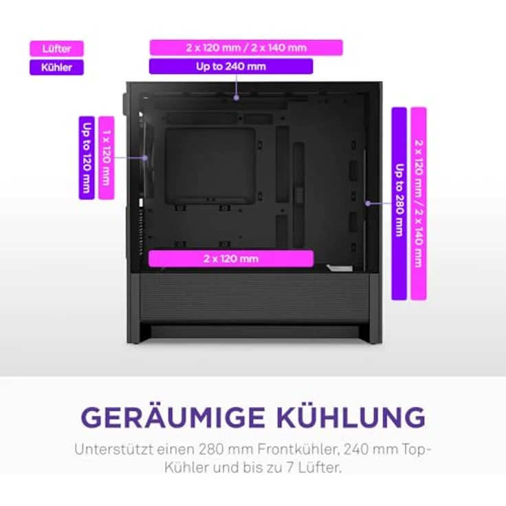NZXT H3 Flow, Micro-ATX PC-Gehäuse mit hohem Luftstrom und umfangreicher Kühlungsunterstützung, schwarz – Bild 5