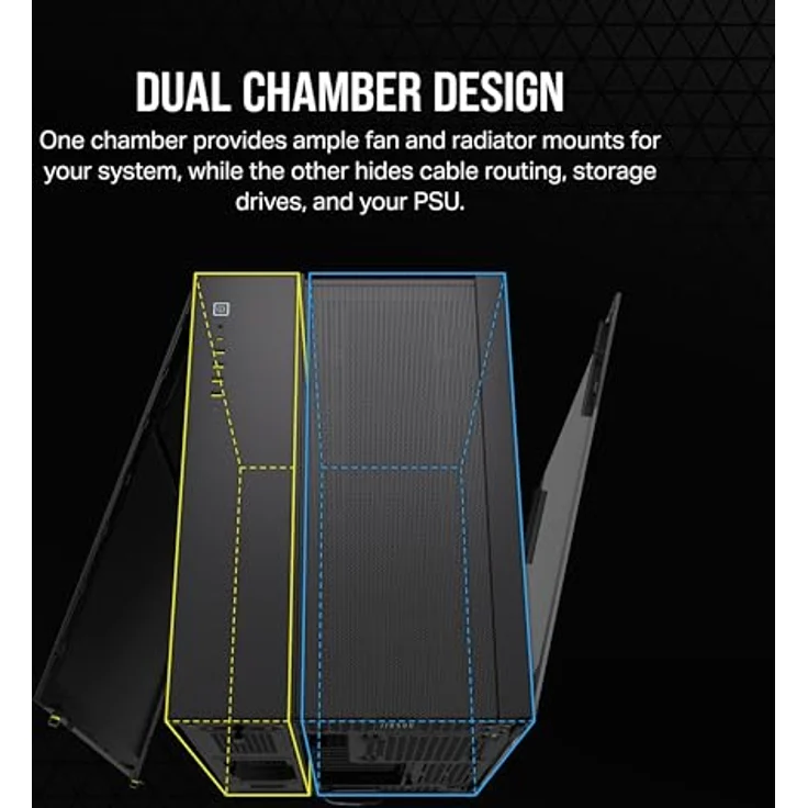 CORSAIR 6500D Airflow Mid-Tower ATX PC-Gehäuse - Ohne Lüfter - Zweikammer-Design - Große Kühlungsflexibilität - Kompatibel mit Reverse Connection Motherboards - Schwarz – Bild 3