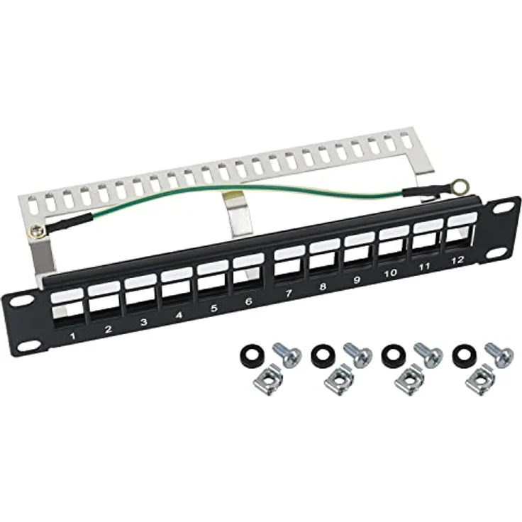 HMF 63346-02 STP Keystone-Patchpanel, 10 Zoll, 1 HE, 12 geschirmte RJ45 Ports, Schwarz – Bild 1