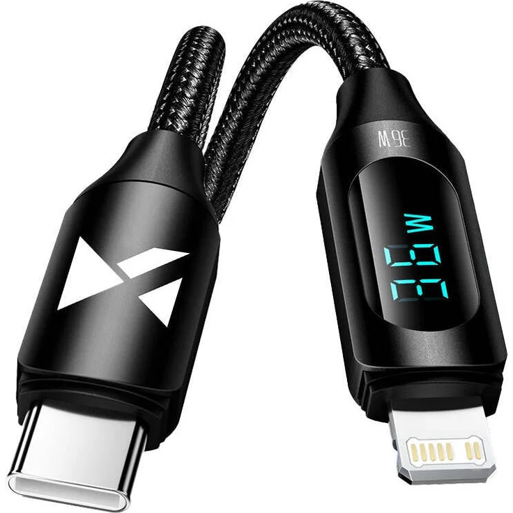 Wozinsky WUCLC1, USB-C auf Lightning Kabel mit LED-Anzeige, 36 W, 1 m, schwarz, für schnelles Laden und Datenübertragung
