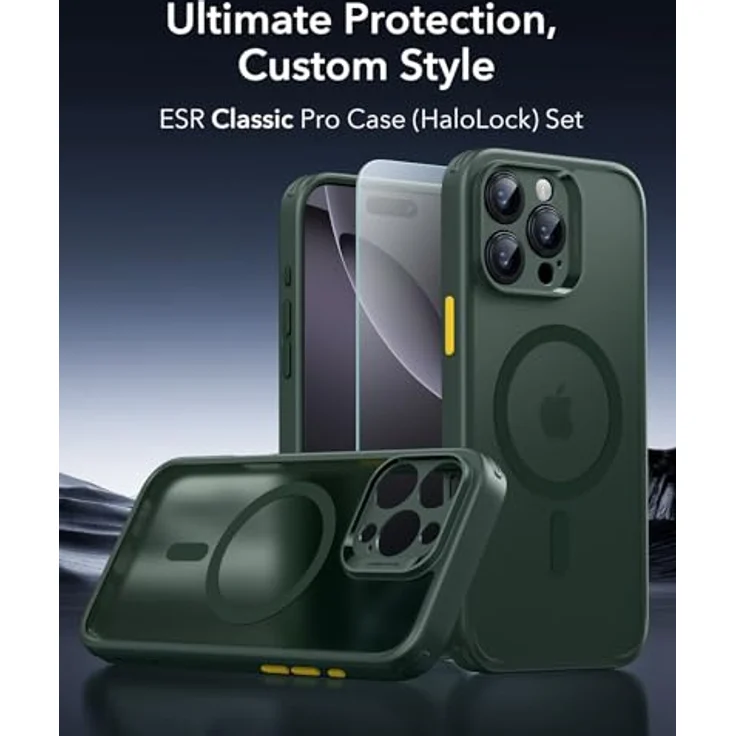 ESR iPhone 16 Pro Max Hülle Classic Serie, 4 in 1 Set mit transparenter matte Hülle, gehärteter Displayschutzfolie, MagSafe-Kompatibilität und militärnorm Schutz in mattiertem Grün – Bild 2
