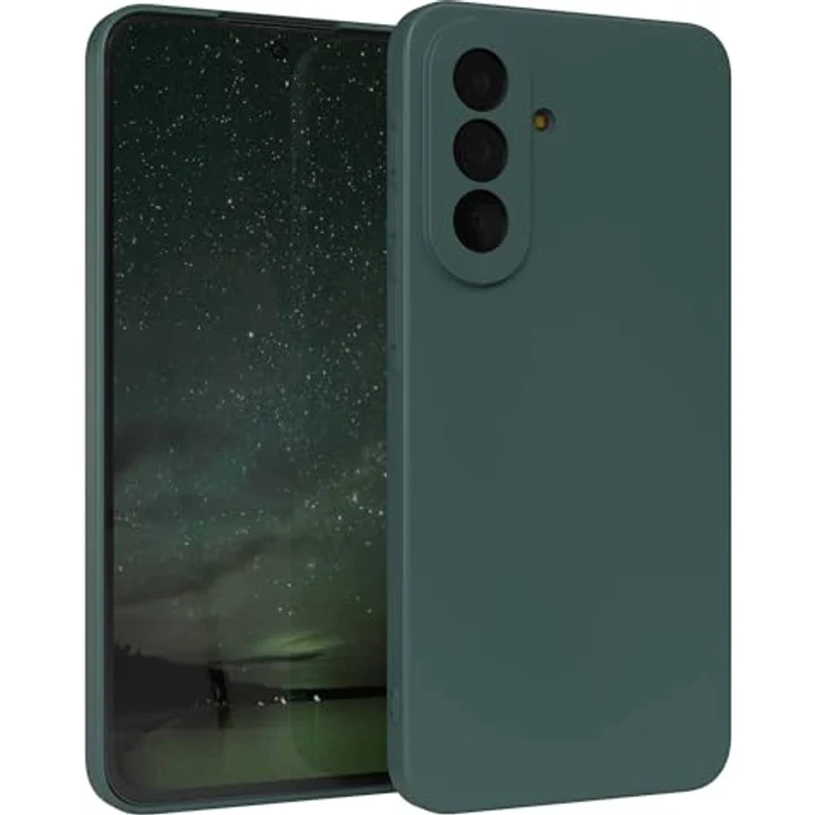 EAZY CASE Silikonhülle für Galaxy A57, stoßfestes TPU Case mit Kameraschutz in Piniengrün Matt, dünn und kratzresistent, kompatibel mit Handykette – Bild 1