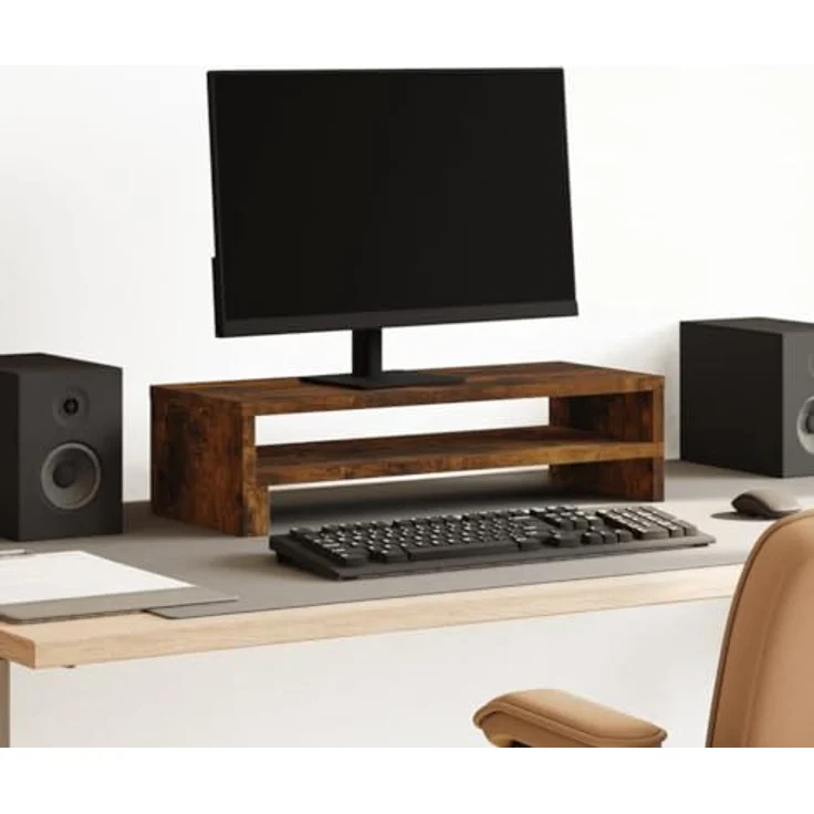 vidaXL Monitorständer Räuchereiche, Holzwerkstoff, 54x22x15 cm mit Stauraum, max. Belastbarkeit 25 kg – Bild 2