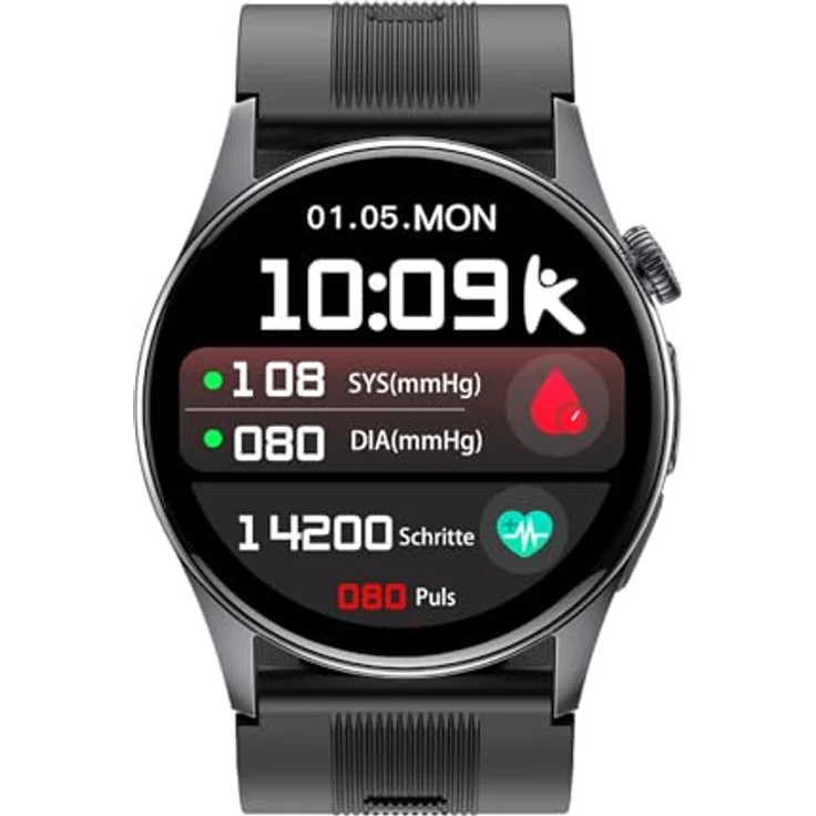 Knauermann PRO 4 Air Senioren-Smartwatch mit Sturzerkennung, SOS-Funktion und rundem Design, Schwarz – Bild 2