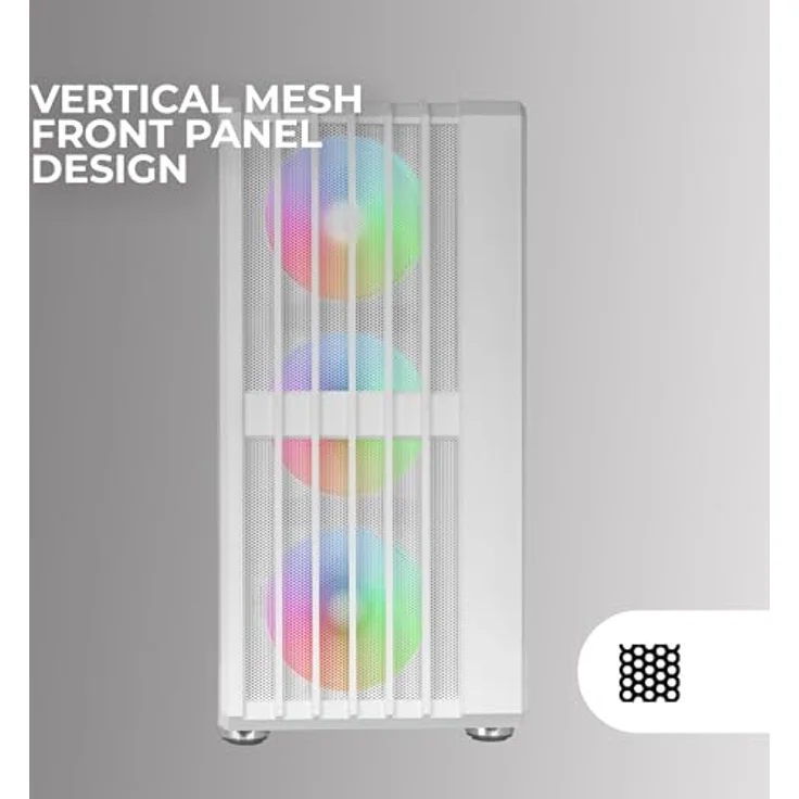 MARSGAMING MC-Vault, Gaming ATX-Gehäuse, 4X ARGB 120mm Lüfter, Vertikales Mesh-Frontpanel, Weiß – Bild 2