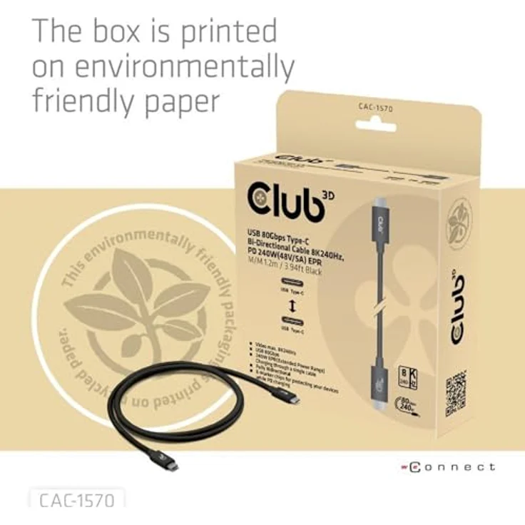 Club 3D Club3D USB C Kabel, 240W, 4K 540Hz, 80Gbps, 1,2m, USB 4.0, zertifiziert, Power Delivery – Bild 6