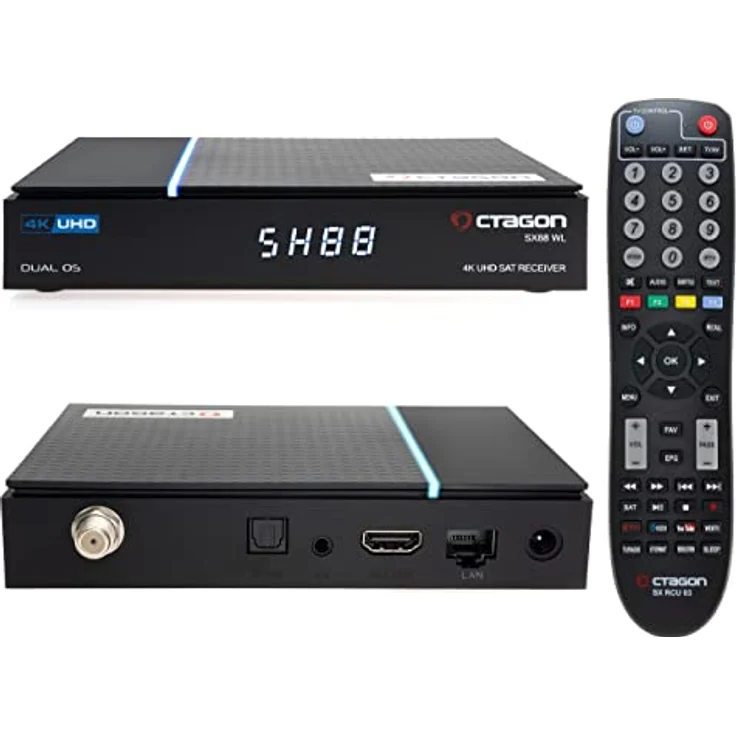 OCTAGON SX88 WL V2 (Version 2) 4K UHD S2+IP 1xDVB-S2 E2 Linux Smart TV Sat Receiver, Multiboot SW: Define OS + E2 Linux, WiFi WLAN, Sat to IP, Kartenleser, YouTube, Mediathek, Web-Radio, HD HDMI – Bild 1