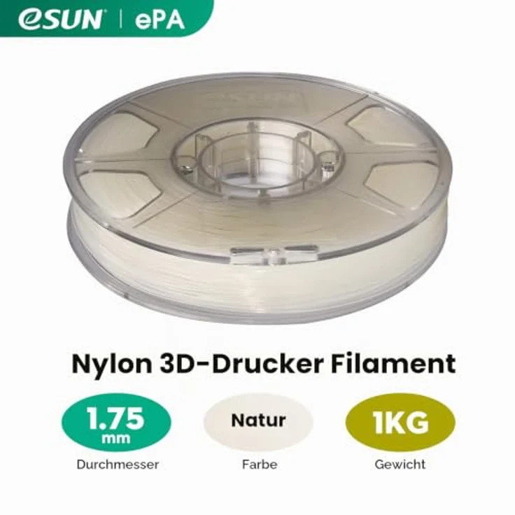 eSUN PA Nylon Filament 1.75mm, Natürlich, 1KG, hohe Zähigkeit, ölbeständig, witterungsbeständig, vakuumversiegelt – Bild 2