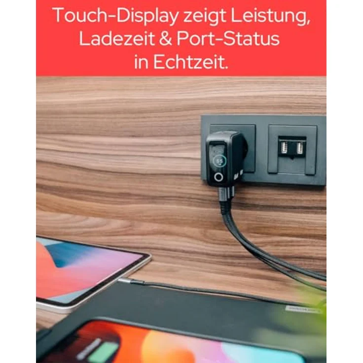 Verbatim Mini GaN Charger 3 Port 65W mit TFT-Display, kompakt und sicher, Schwarz – Bild 5