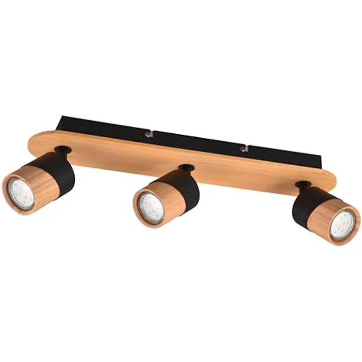 Trio Leuchten Deckenleuchte Aruni 801100332, Metall Schwarz matt, Holz Natur, exkl. 3x GU10