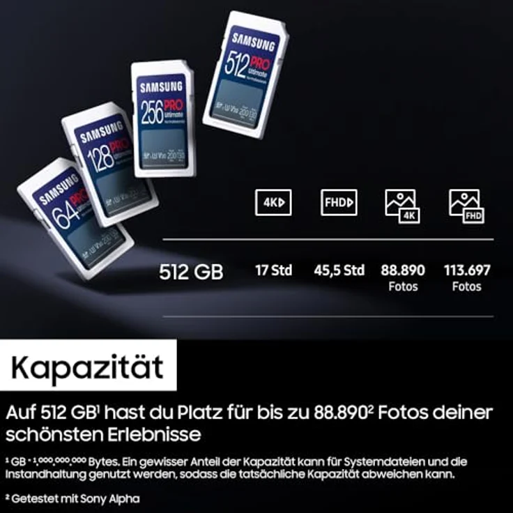 Samsung PRO Ultimate SD-Karte, 512 GB, UHS-I U3, Full HD & 4K UHD, 200 MB/s Lesen, 130 MB/s Schreiben, Speicherkarte für Smartphone, Drohne oder Action-Cam, MB-SY512S/WW – Bild 5
