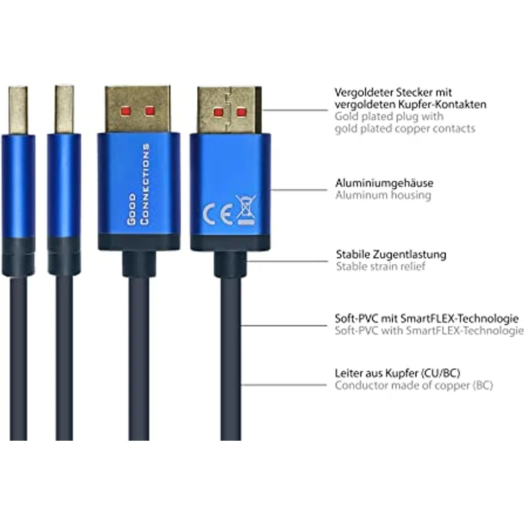 Good Connections® SmartFLEX DisplayPort 1.4 Kabel - 8K UHD-2 / 4K UHD - Dunkelblau - 2 m – Bild 2