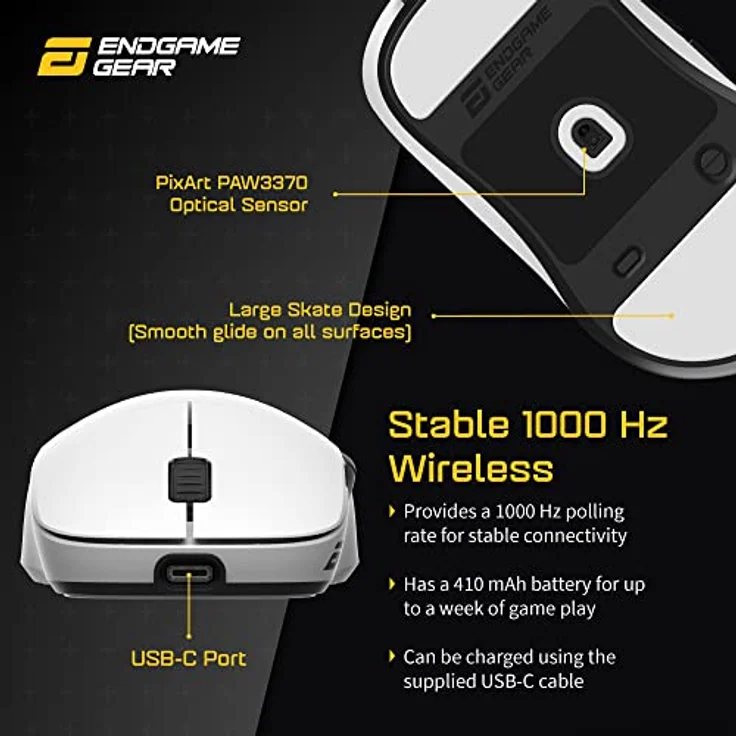 Endgame Gear - XM2we Gaming Maus Kabellos - Wireless Gaming Maus für PC 2,4-GHz Band, 19.000 CPI - Weiß – Bild 4