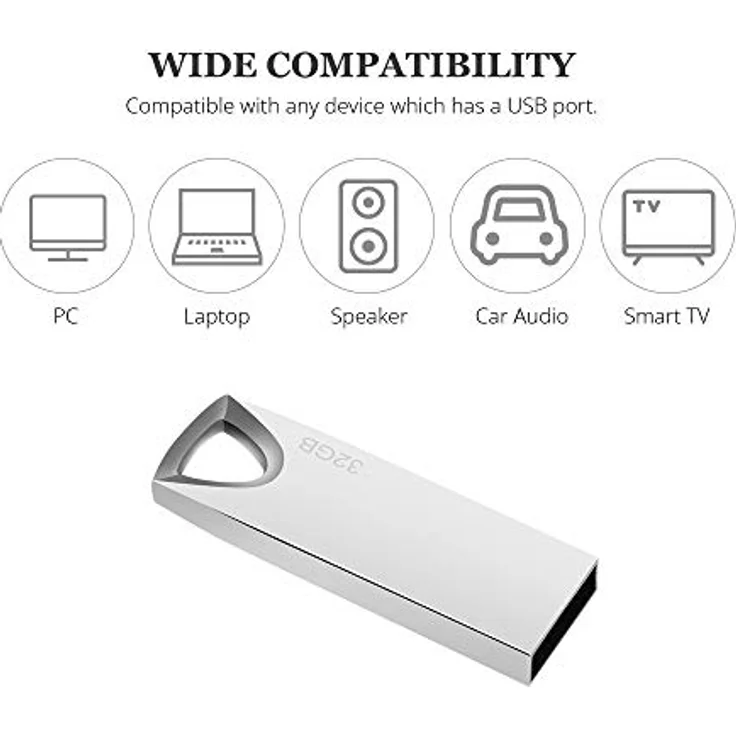 Geweo USB Stick 32GB, Slim wasserdicht Pen Drive mit Schlüsselanhänger für Schule, Büro, Auto, PC und Laptop (Silber) – Bild 4