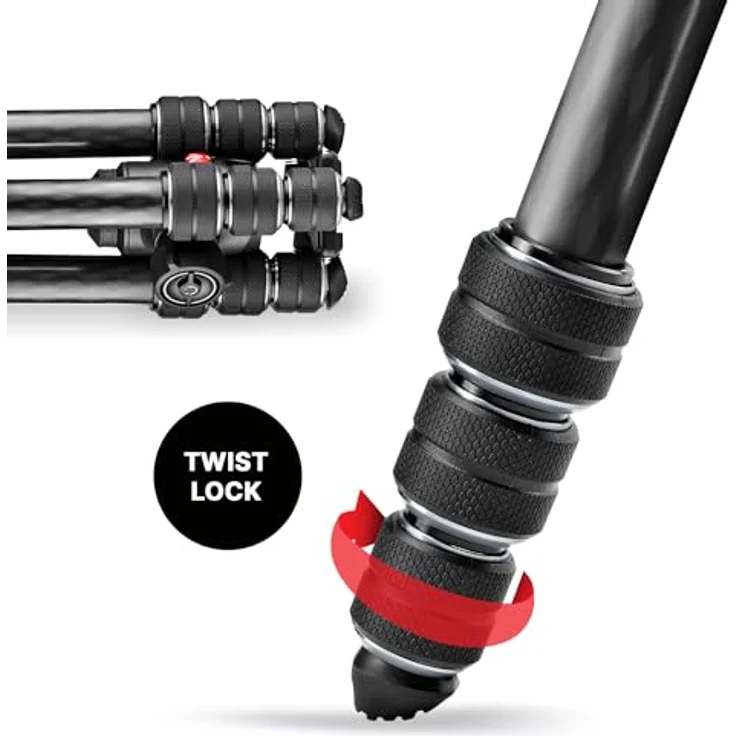 Manfrotto Befree Advanced GT Carbon Reisestativ Twist (Drehverschluss) mit Kugelkopf, inkl.Tasche (für Canon, Nikon, Sony, DSLR, CSC, Spiegellose Kamera, Traglast:10kg, Packmaß:43cm, Gewicht:1,55kg) – Bild 7