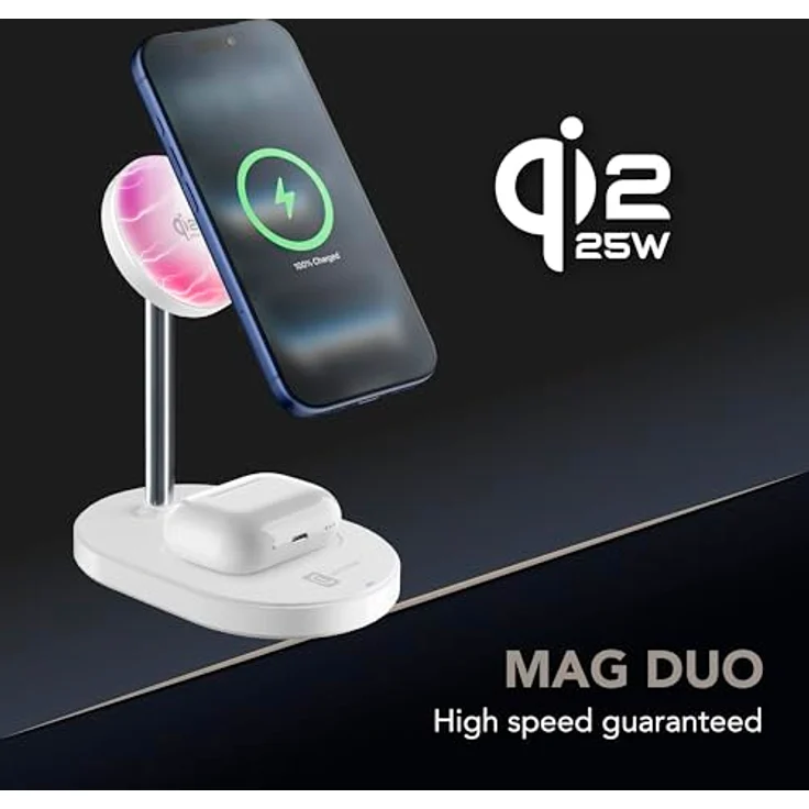 Cellularline MAG Duo, Magnetisches Wireless-Ladegerät 25W 2-IN-1, Qi2.2-zertifiziert, Weiß – Bild 2