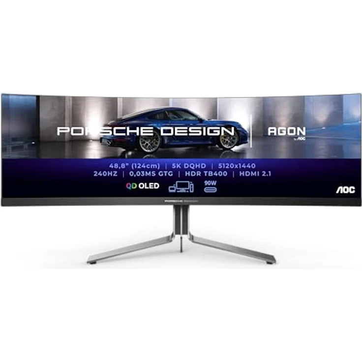 AOC PD49, 49 Zoll Widescreen QD OLED Curved Monitor mit 5120x1440 Auflösung, 0.03ms Reaktionszeit, 2xHDMI und DisplayPort, schwarz – Bild 2