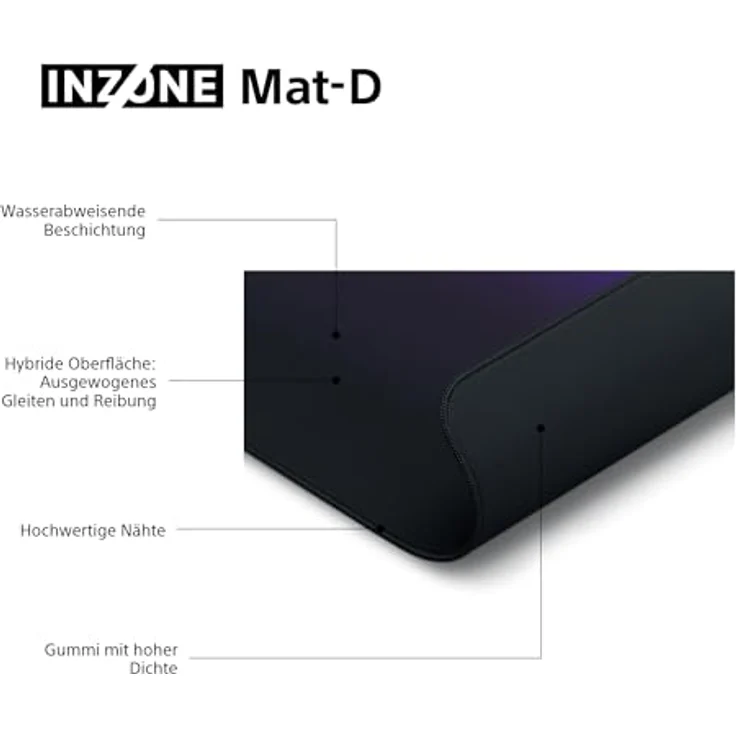 SONY INZONE Mat-D Gaming-Mauspad, 400 mm x 480 mm, rutschfeste Gummi-Unterseite, genähte Kanten, Schwarz – Bild 9