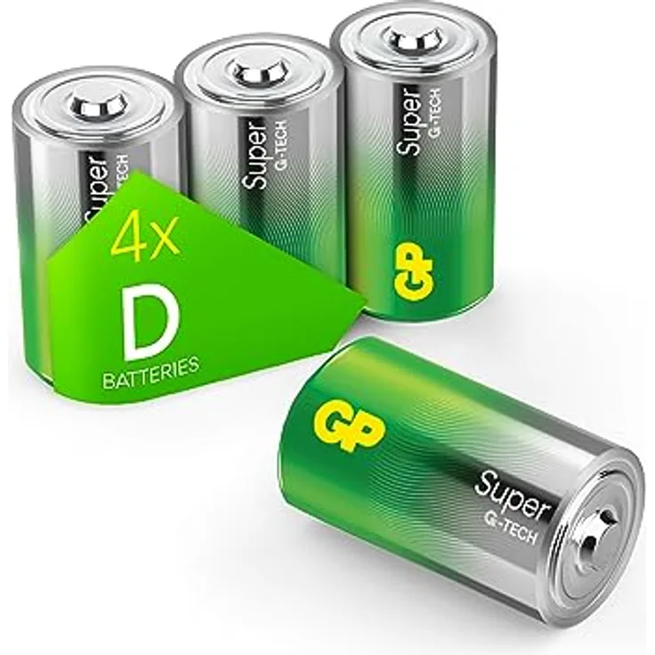 GP Super Alkaline Batterien D Mono, LR20, 1,5 V, 4 Stück, ideal für die Stromversorgung von Geräten des täglichen Bedarfs - Die Neue G-TECH-Technologie
